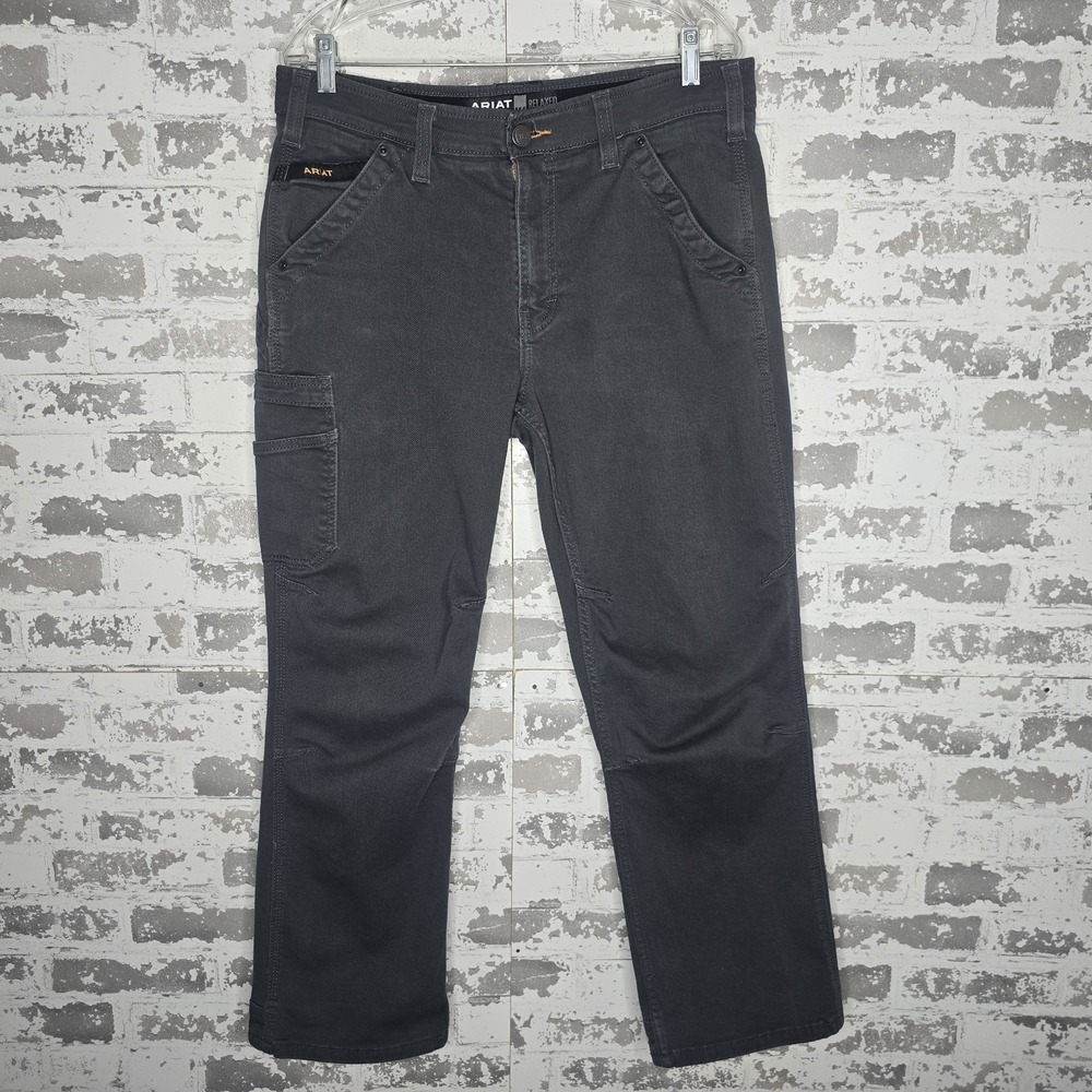 Ariat Jeans Men 34x28 Rebar M4 Relaxed Boot Cut Gray Cotton Denim Twill Dungaree